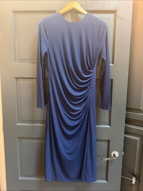 Banana Republic Factory Navy Long-Sleeve Ruched Midi Dress size medium